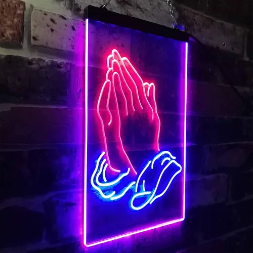 Vista 3 de ADVPRO Praying Hands Home Display Dual Color LED Neon Sign Blue & Red 8.5" x 12" st6s23-i3264-br