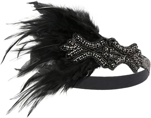 Vista 25 de Roaring 20s Great Gatsby - Diadema estilo flapper para mujer, estilo Art Deco de los años 20, con plumas A azul