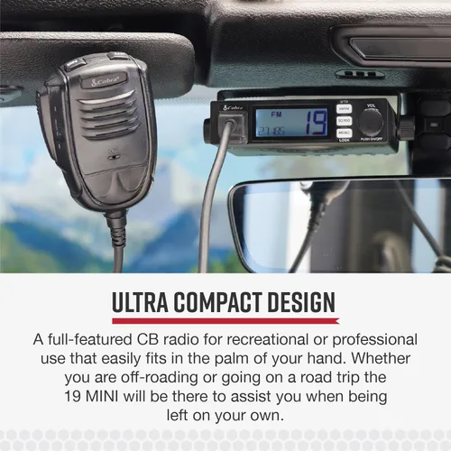 Vista 2 de Cobra 19 MINI AM/FM Radio CB Recreacional - Modo Dual AM/FM, 40 Canales, Esenciales de Viaje, Temporizador de Tiempo Libre, VOX, Auto Squelch, Auto