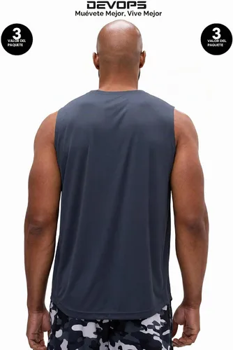 Vista 5 de DEVOPS Paquete de 3 camisetas sin mangas para hombre, ajuste seco Carbón/Rojo/Amarillo
