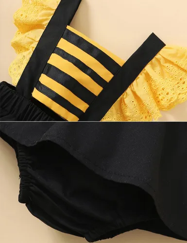 Vista 6 de ROYLAMP Disfraz de abeja para bebé y niña, con manga con volantes, disfraz de cosplay con diadema, de 0 a 24 meses Naranja
