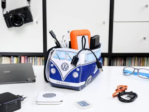 Vista 5 de BRISA VW Collection - Volkswagen Bolsa universal de neopreno para maquillaje, cosméticos, artículos de tocador para farmacia de viaje, con diseño