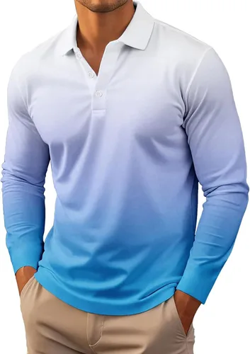Vista 20 de Polo degradado para hombre, manga larga, con botones, cuello ligero, para golf y tenis