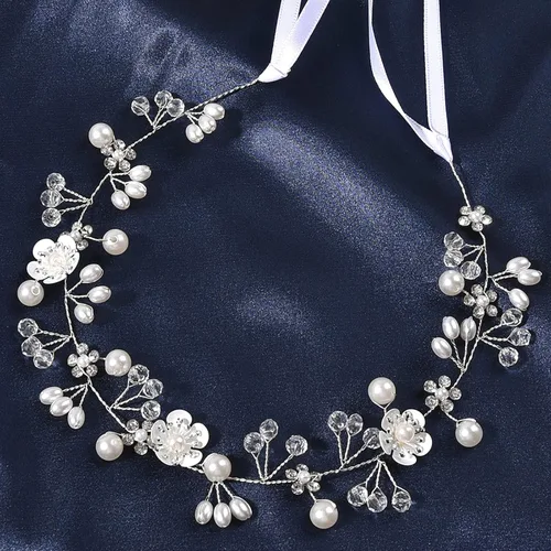 Vista 8 de Accesorios para el cabello de boda para niños, diadema de princesa, diadema de flores blancas, perla para niñas, linda banda para el pelo de boda