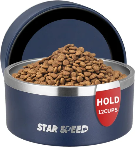 Vista 26 de StarSpeed - Cuencos aislados de acero inoxidable para perros de 24 onzas (color negro)