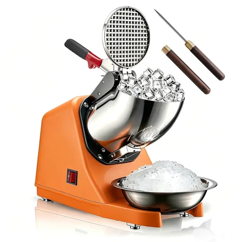 Vista 10 de Máquina de afeitar de hielo trituradora eléctrica de cono de nieve, 4 cuchillas 300 W, 143 libras/hora, máquina de hielo afeitado de acero Gris