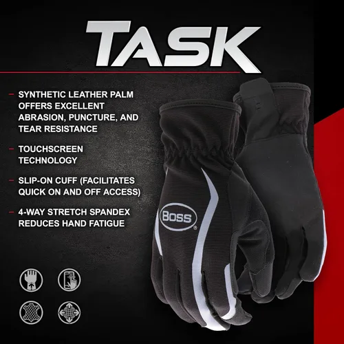 Vista 5 de BOSS Guante de trabajo de palma de cuero sintético multiusos para hombre, alta destreza, resistencia a pinchazos, tecnología de pantalla táctil