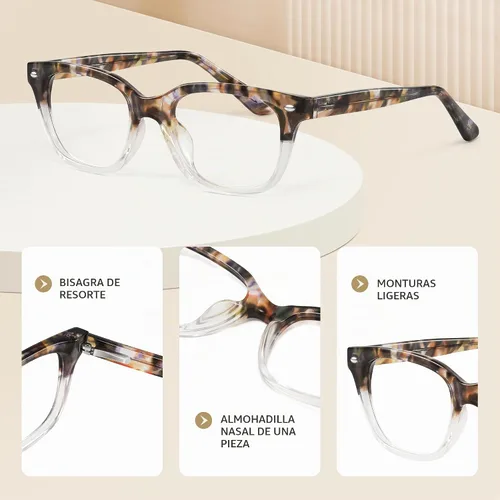 Vista 3 de Square Reading Glasses for Women - Blue Light Blocking Readers - Amber Mist Negro claro