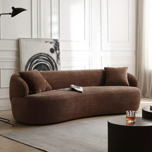 Vista 5 de WILLIAMSPACE Sofá curvado moderno de 86.6 pulgadas, sofá boucle tapizado en la parte trasera con dos almohadas, sofá de tela de 3 asientos para sala