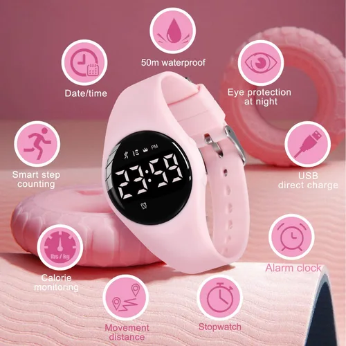 Vista 3 de Reloj deportivo digital para niñas y niños, monitor de actividad física con reloj despertador, cronómetro, relojes impermeables sin aplicación