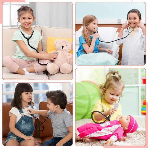 Vista 7 de Hanaive 20 piezas de juguetes de estetoscopio para niños, estetoscopio de trabajo real a granel para niños, enfermera, médico, fiesta, disfraz