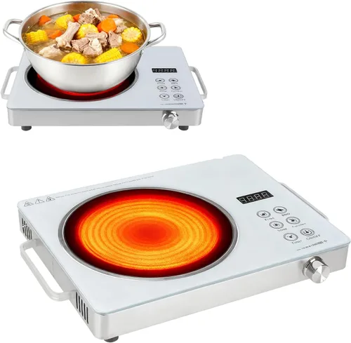 Vista 8 de TeqHome Placa Caliente, Quemador Portátil de Encimera de 1000W y Estufa Eléctrica, Placa de Cocción de Un Solo Quemador de Hierro Fundido con 5