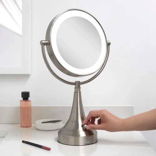 Vista 4 de Zadro Espejo de maquillaje iluminado 10X aumento LED 11" diámetro espejo de maquillaje con luces y aumento C funciona