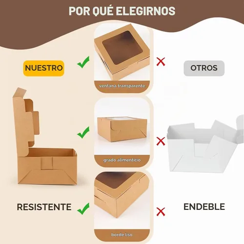 Vista 6 de TOMNK - 50 cajas para magdalenas con ventana, 6.3 x 6.3 x 3 pulgadas, cajas para magdalenas marrones Recipientes para cupcakes con calcomanías