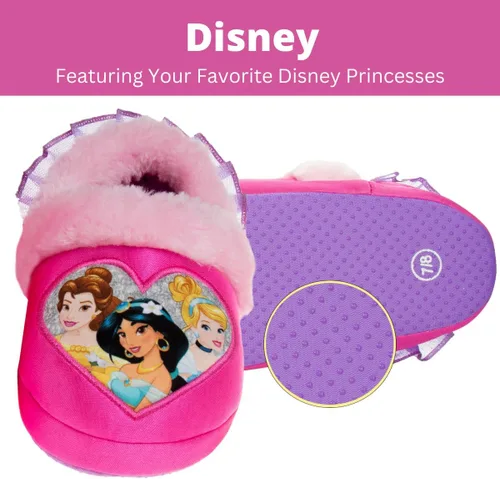 Vista 2 de Disney Girls Princess Slippers - Fuzzy Slippers Tangled, Little Mermaid, Beauty and the Beast (size 5-10 Toddlersize 11-12 Little Kid)