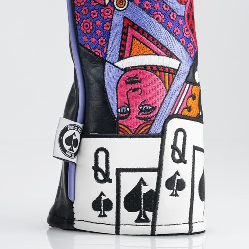 Vista 4 de Pins & Aces Fairway - Funda de cuero de primera calidad hecha a mano – Ace of Spades y cierre magnético, cubierta para palos de golf de calidad