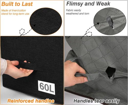 Vista 4 de 60L - Bolsa de almacenamiento para edredón, contenedor de almacenamiento para mantas con construcción resistente, con asas duraderas, caja
