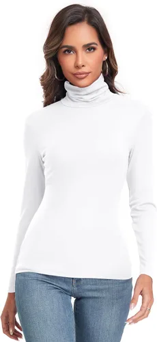 Vista 3 de Camiseta de manga larga para mujer, casual, ligera, cuello alto, ajustada, térmica, activa