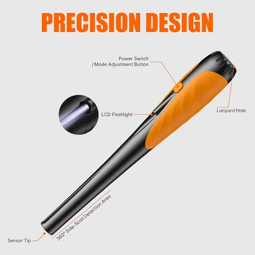Vista 3 de Detector de Metales Pinpointer, 4 Modos de Búsqueda de Tesoros Localizador de Sonda Profesional Impermeable de Mano Varita Puntero, Detector