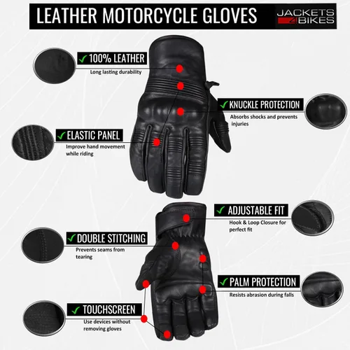 Vista 4 de Jackets 4 Bikes Guantes de cuero para motocicleta para hombres y mujeres, pantalla táctil, acolchado de gel, protección de nudillos y palma, guantes