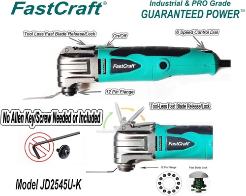 Vista 2 de Herramienta oscilante/multiherramienta – FastCrat PRO Modelo JD2545U-K con cable de alta gama 5 años de garantía 5.0A nominal pico 2.4A/sin llave/6