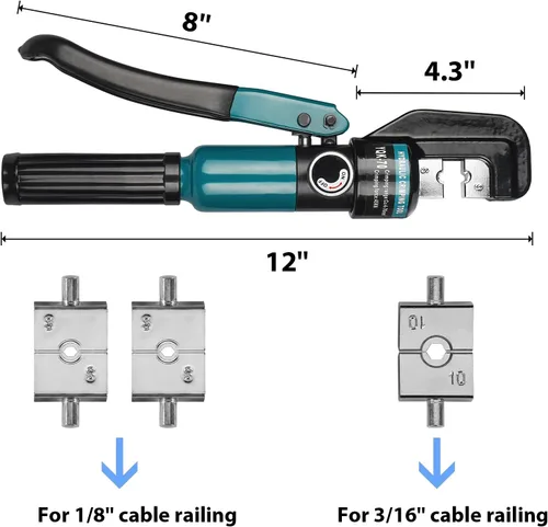 Vista 5 de DN Mate Herramienta de prensado hidráulico/crimpadora hidráulica para herrajes de barandilla de cable de acero inoxidable, herramienta de prensado