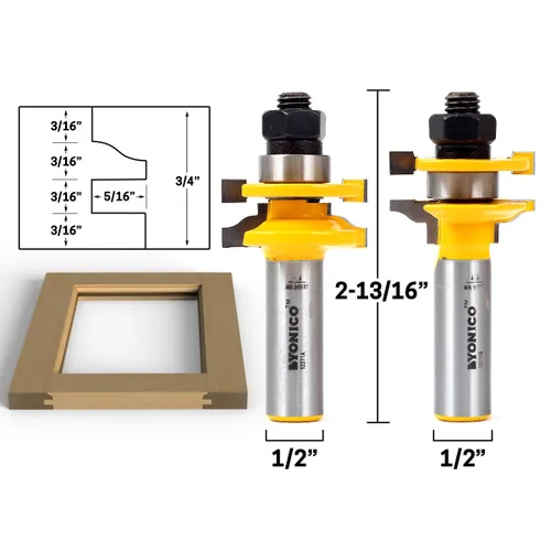 Vista 2 de YONICO Router Bits Set Rail and Stile 2 Bit Junior Ogee 1/2-Inch Shank 12271