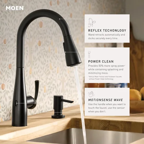 Vista 3 de Moen Essie 87014EWBRB - Grifo de cocina desplegable de una manija, en bronce mediterráneo