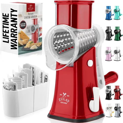 Vista 19 de Zulay Kitchen Rallador Rotativo de Queso de 5 Cuchillas Rallador de Queso - Rallador de Queso Manual de Manivela con Succión Reforzada y 5 Tambores