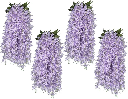 Vista 11 de RECUTMS Guirnalda de flores artificiales de seda lila, moradas, 8 unidades Morado