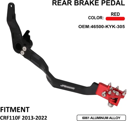 Vista 3 de JFG RACING Palanca de pedal de freno trasero plegable para motocicleta CNC para CRF110 F 2013-2022 OEM rojo 46500-KYK-305