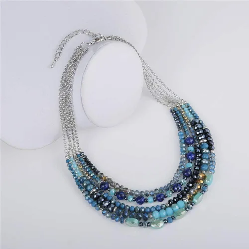 Vista 3 de Collar a capas con cristal para mujer, gargantilla con cadena de plata gruesa, regalo de cumpleaños para mujer