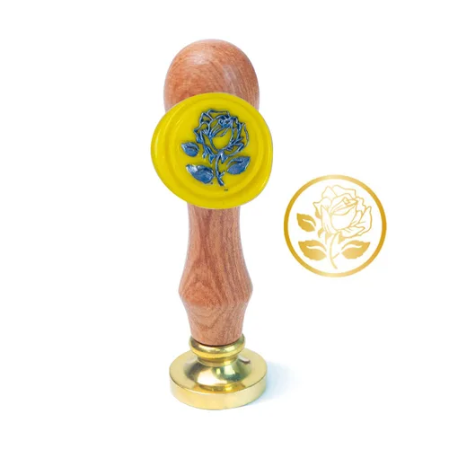 Vista 14 de Sello de cera de flor con mango de madera de cabeza de latón extraíble para sellado de sobres
