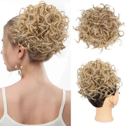 Vista 26 de Lommel Moño desordenado del pelo del pedazo natural suave rizado bollos Hairpieces (13W) Moño de pelo rizado suelto con cordón para mujer