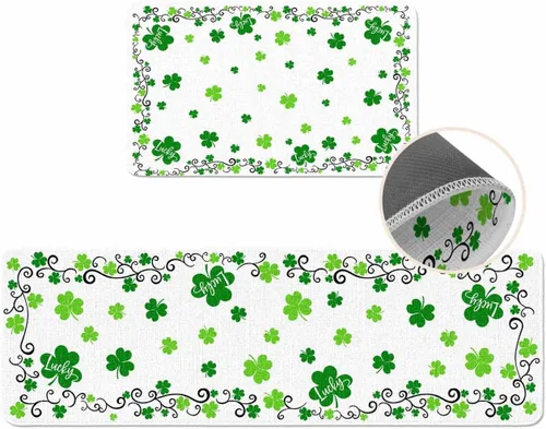 Vista 19 de Tapete del Día de San Patricio para exteriores/interiores, trébol irlandés verde, antideslizante, tapete de bienvenida para puerta delantera, baño