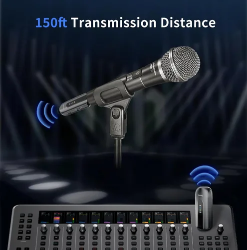 Vista 4 de Receptor transmisor de micrófono inalámbrico de 2.4 GHz, adaptador de micrófono inalámbrico, receptor transmisor XLR recargable para mezclador