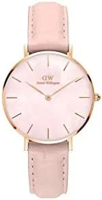 Vista 5 de Daniel Wellington Reloj Petite Rouge, correa de cuero rosa
