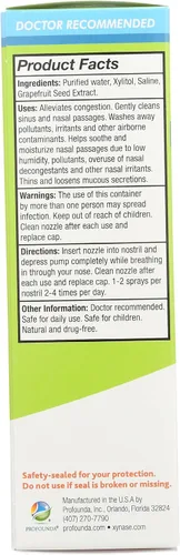 Vista 4 de Xynase Spray nasal con xilitol (0.75 onzas líquidas), alivio suave salino natural para congestión, alergias y presión sinusal, seguro para todas