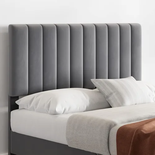 Vista 7 de IDEALHOUSE Base de cama de tamaño matrimonial con cabecera ajustable, plataforma tapizada de terciopelo con soporte de listones de madera,