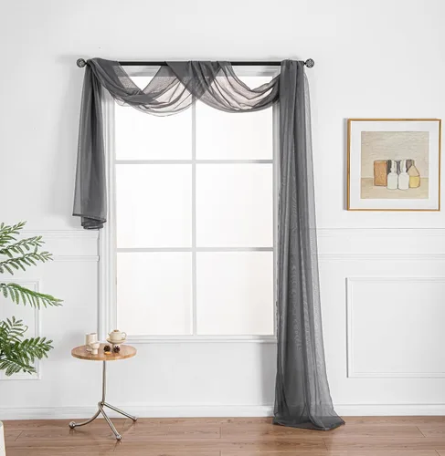 Vista 6 de WPM - Bufanda negra para ventana, cenefa extra larga y transparente para ventana, 38 pulgadas de ancho x 216 pulgadas de largo, cenefas de gasa