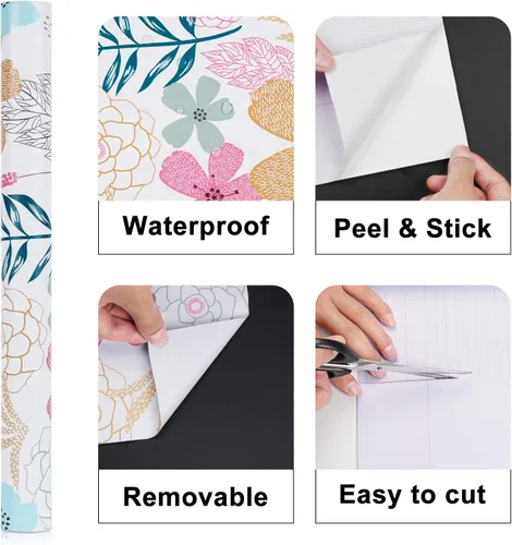 Vista 6 de Mecpar - Papel pintado floral de despegar y pegar - 17.71'' x 39.4 pies, flores perennes, impermeable, extraíble para baño o gabinete