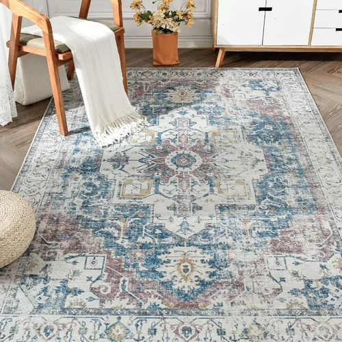 Vista 44 de jinchan Alfombra de Área 2x3 pies Alfombra Vintage de Entrada Lavable Bohemia Tapete Interior para Puerta Medallón Floral Tapete Pequeño para Puerta