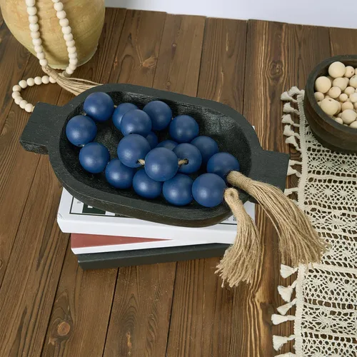 Vista 82 de OMISHE Guirnalda de cuentas de madera extra grande con cuentas de madera y borlas de 1.6 pulgadas de diámetro, cuentas decorativas rústicas de 41