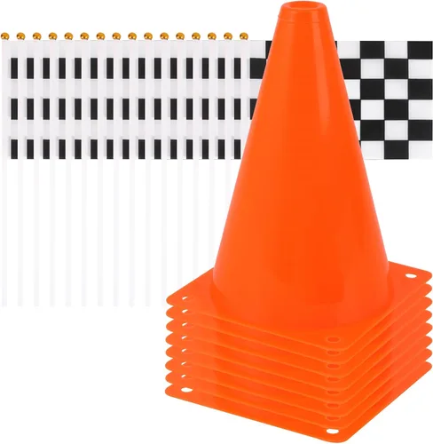 Vista 9 de Conos de tráfico mini (con agujero en la parte superior) con banderas de carreras a cuadros, conos de seguridad deportivos para conos de fútbol