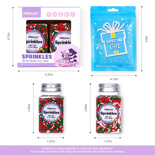 Vista 5 de Chispas comestibles de Navidad para hornear, chispas de Navidad, chispas de nonpareils, chispas rojas y verdes para galletas, magdalenas, fresas