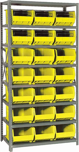 Vista 170 de Quantum QSBU-245BK Heavy Duty Shelving Unit with (7) Shelves and (24) QUS245 Black Bins for Garage Warehouse Storage Distribution 400 lb Load