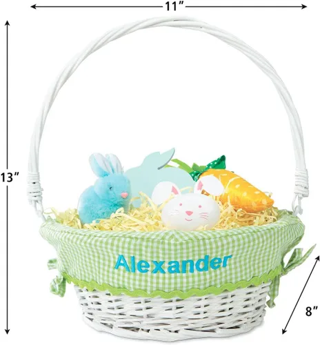 Vista 2 de Lillian Vernon Cesta de Pascua de mimbre personalizada para niños, forro verde extraíble con nombre bordado, para niñas y niños, primera búsqueda