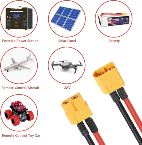 Vista 3 de XT60 Cable de extensión de enchufe 12AWG 50CM cable de silicona, conector XT60 para batería RC Lipo, piezas de juguete de repuesto de bricolaje