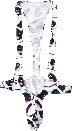 Vista 7 de Enterizo de malla con estampado de leotardo sexy para hombre, con estampado de camiseta de lucha libre