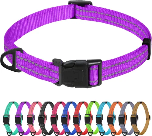 Vista 45 de TagME Collares de nailon reflectantes para perros, collar ajustable clásico para mascotas con hebilla de liberación rápida para cachorros, rosa Rosa
